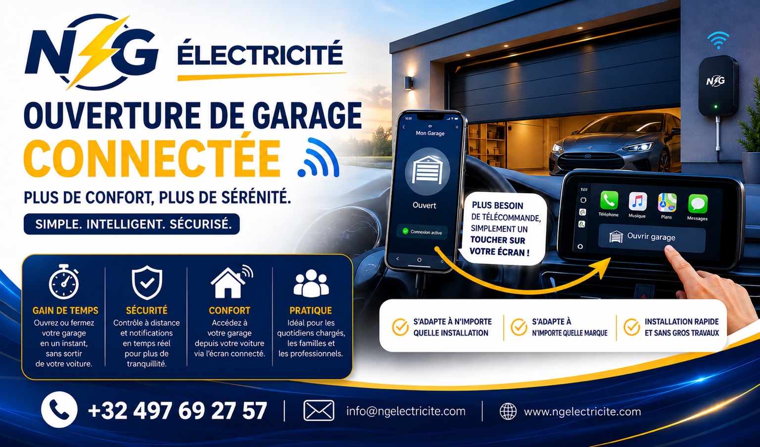 Ouverture de garage connectée proposée par NG Électricité